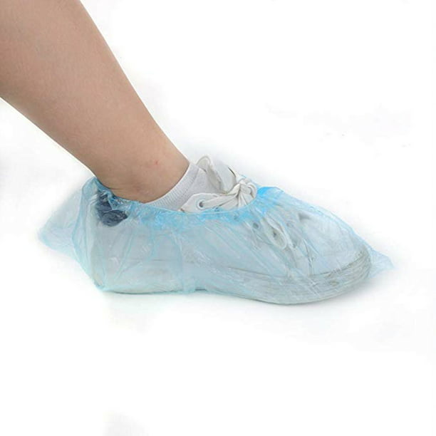 100Pcs Plastic Rain Waterproof Disposable Shoe Covers Overshoes Blue Boot Cover